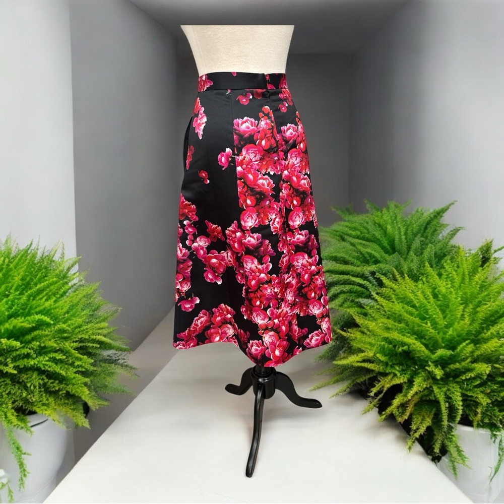 1.State Black Pink Floral Midi Skirt Size M Flowy Feminine Boho – Romantic